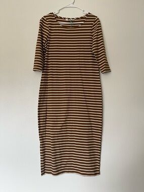 NWT People Tree Striped Brown & White Women’s Midi Dress